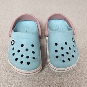 Toddler Size 5 Teal and Pink Crocs
